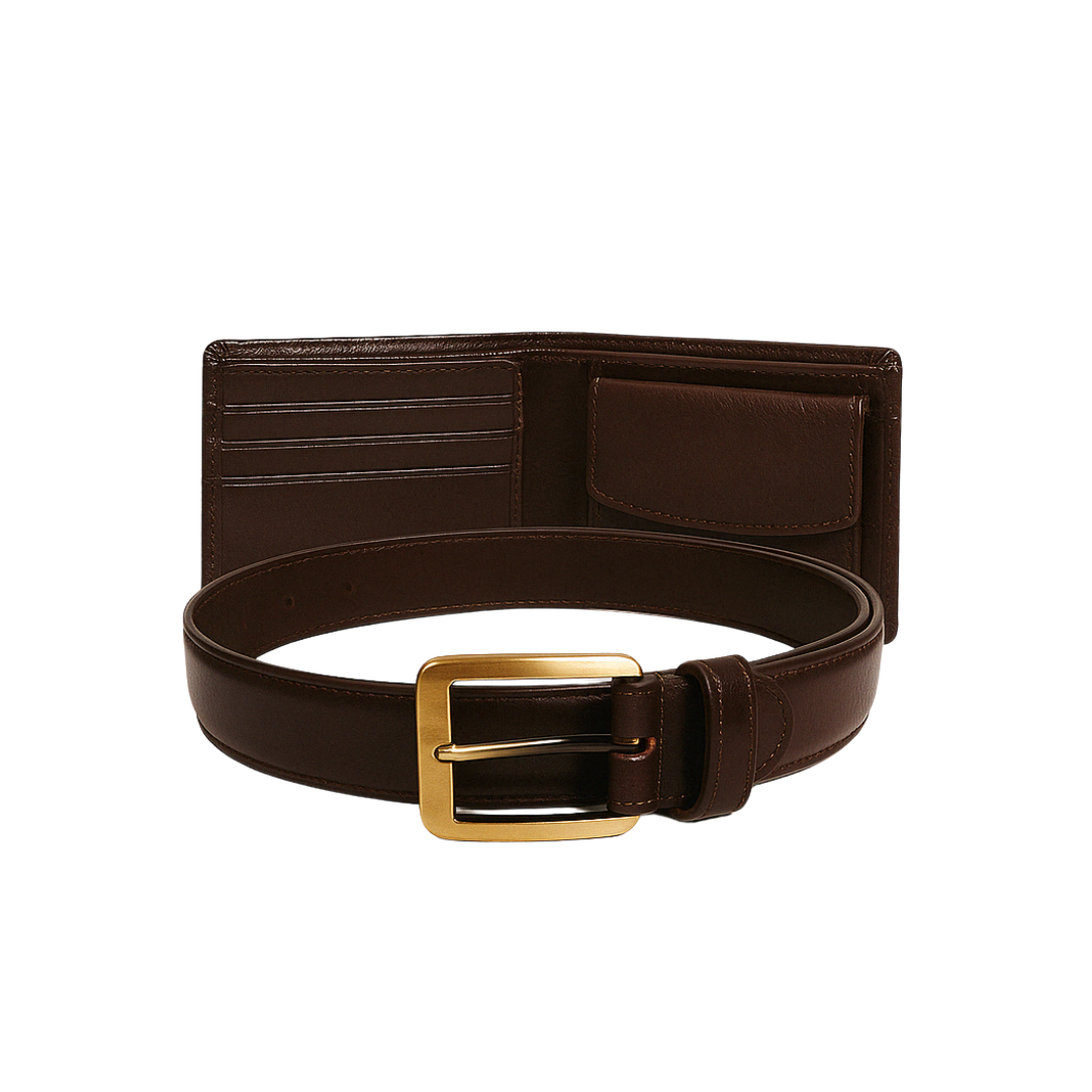 Genuine Leather Belt and Wallet Combo